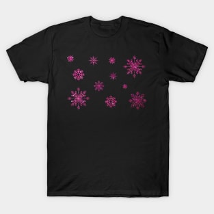 Hot Pink Faux Glitter Snowflakes T-Shirt